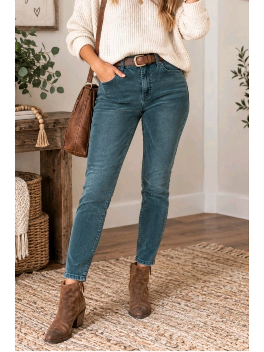 Dear John Gisele High Waisted Skinny Corduroy Pants Sz 31 Teal Indie Coastal